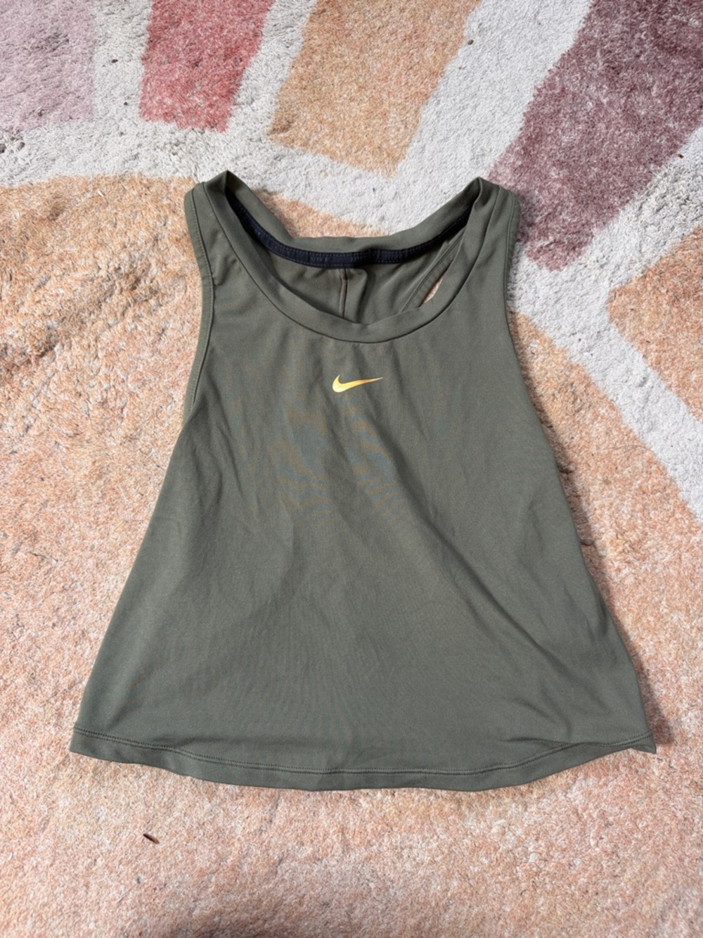 Nike Olive Green Women's Athletic Tank with Yellow Swoosh